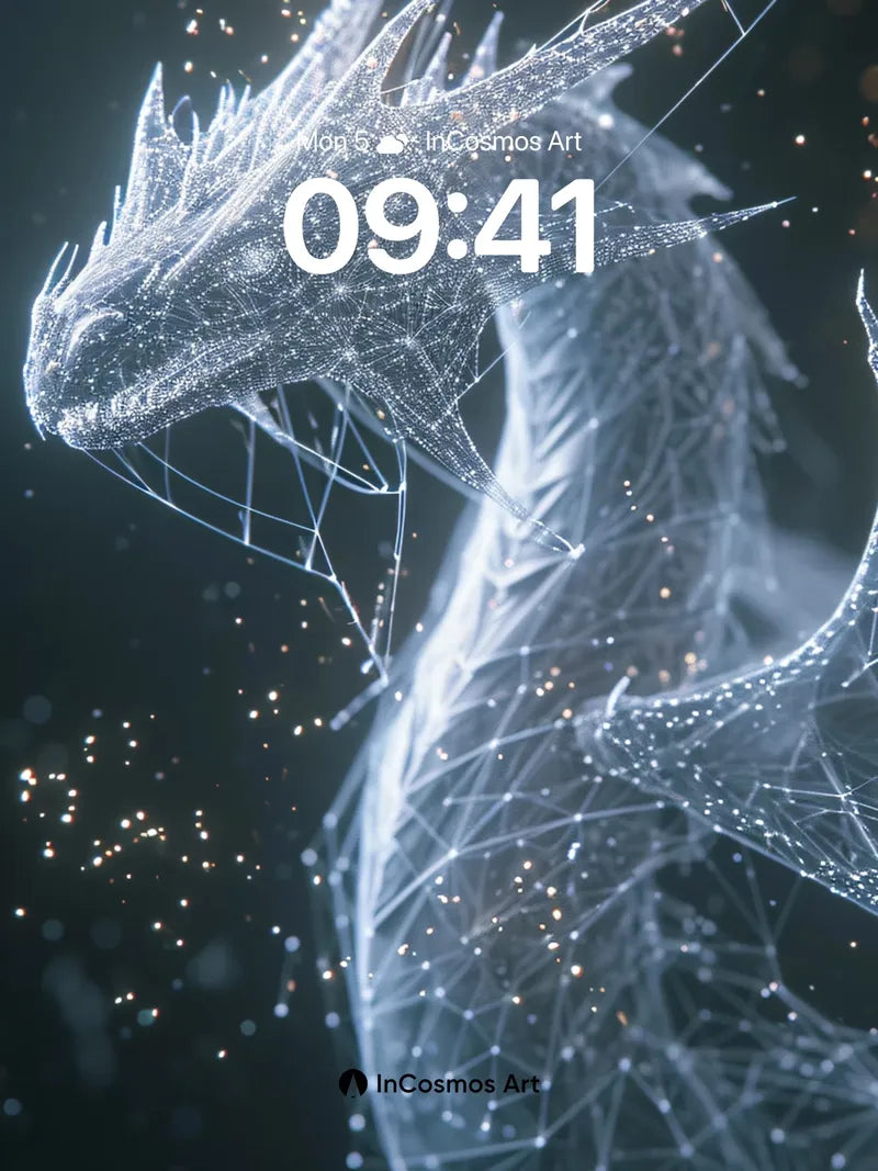 Luminous Web Dragon Wallpaper with Cosmic Particles