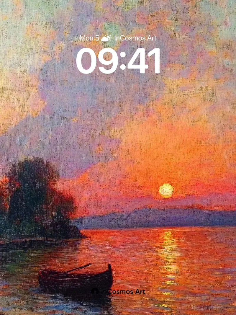 Serenity Sunset Wallpaper with Drifting Boat