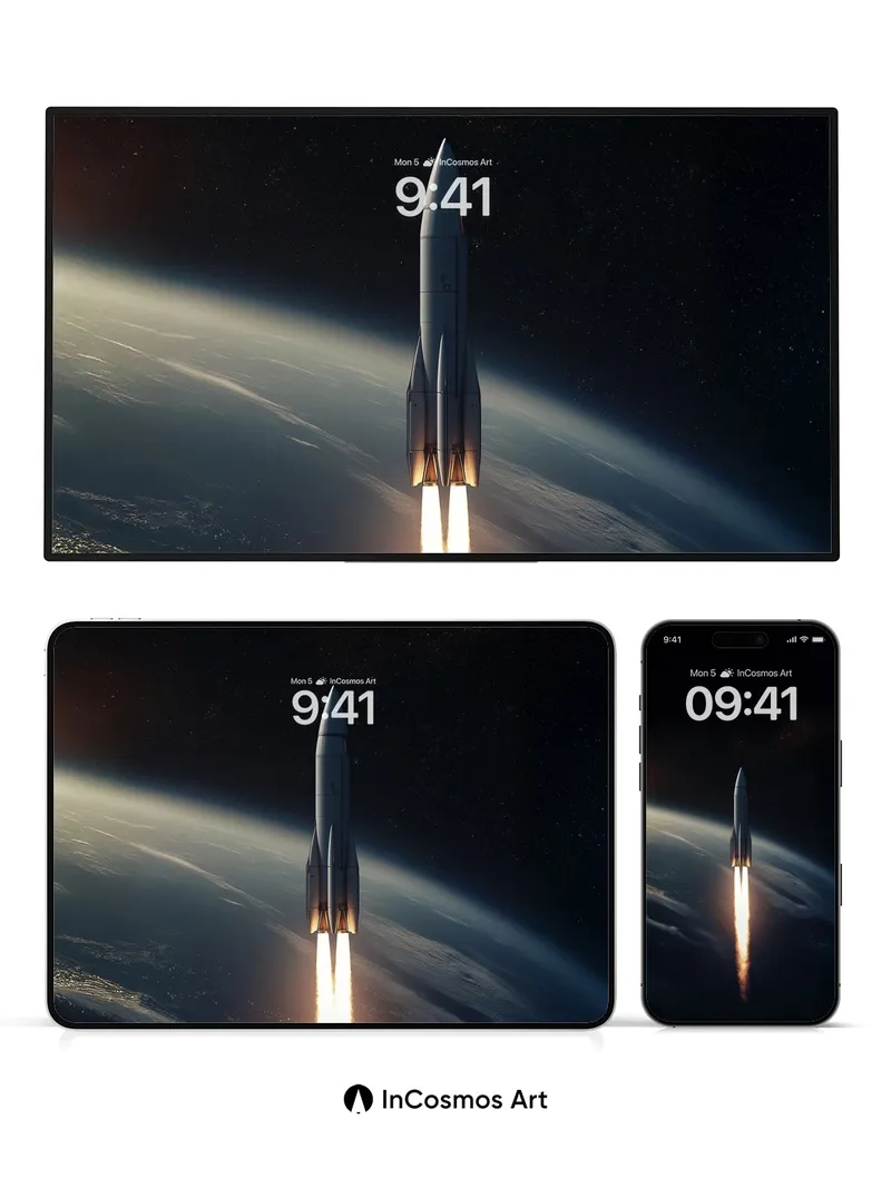 Cosmic Ascent Wallpaper with Fiery Trail