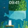 Whispering Depths Wallpaper with Floating Cat wallpaper for iPhone, iPad & Mac