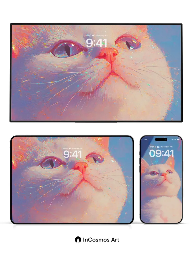 Luminous Feline Wallpaper with Cosmic Hues