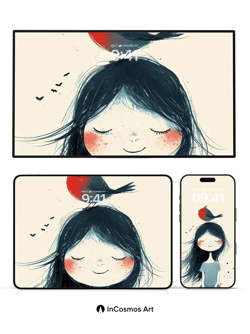 Serene Whispers Wallpaper with Perched Robin