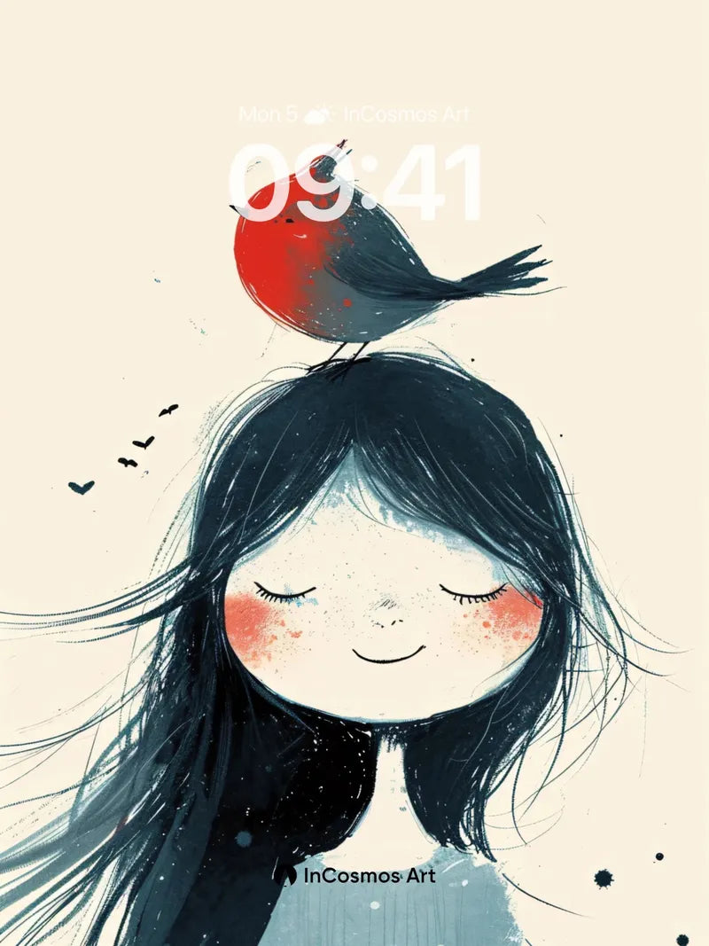 Serene Whispers Wallpaper with Perched Robin