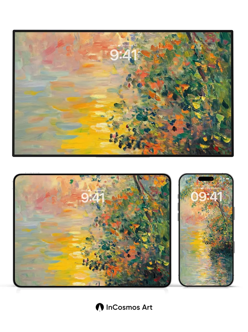 Golden Hush Wallpaper with Monet's Reflections