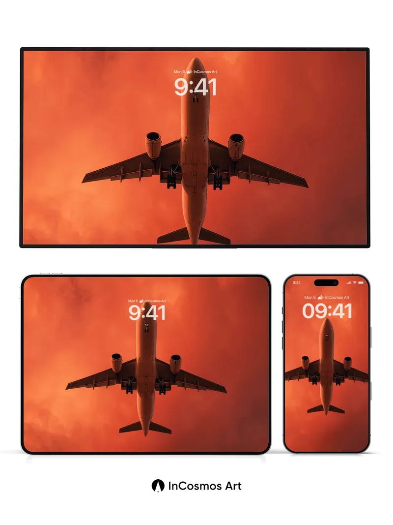 Crimson Skyline Wallpaper with Jet Silhouette