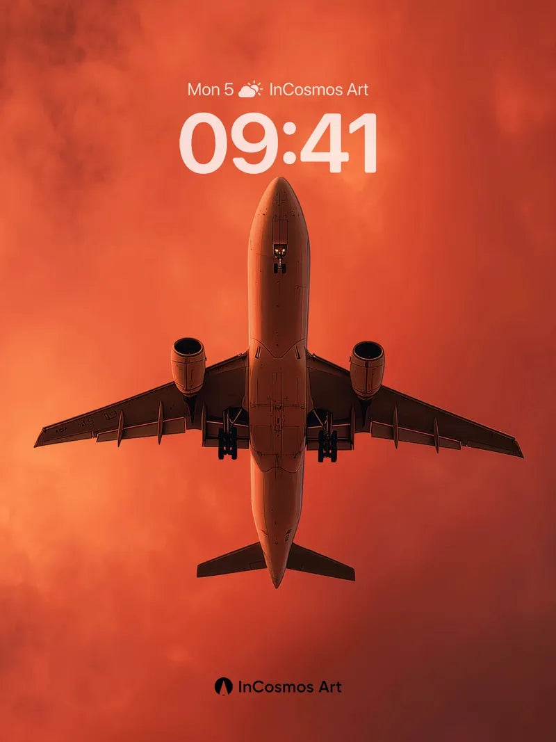 Crimson Skyline Wallpaper with Jet Silhouette