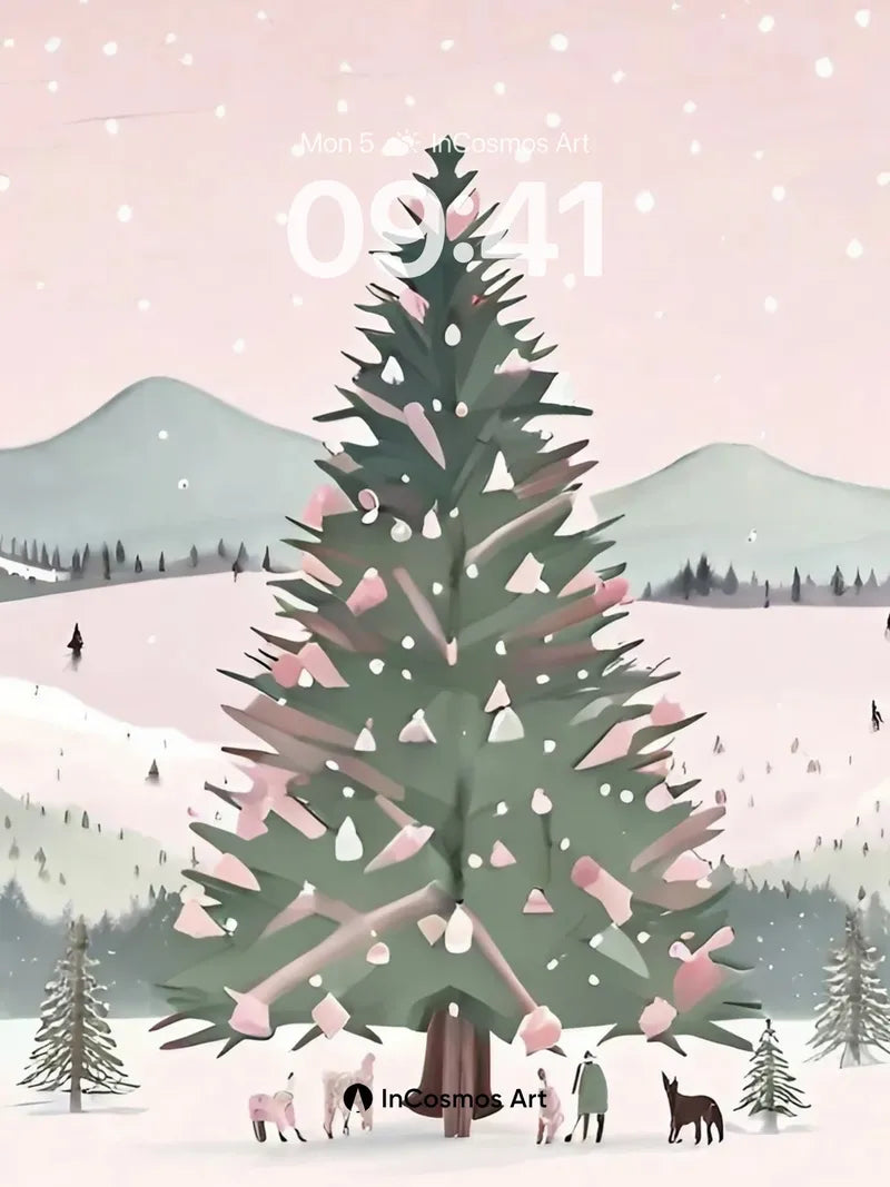 Frost-Laced Pine Wallpaper with Silent Gatherings