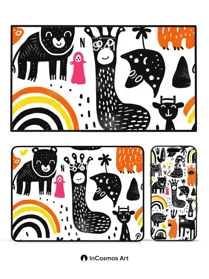 Whimsical Forest Wallpaper with Playful Creatures