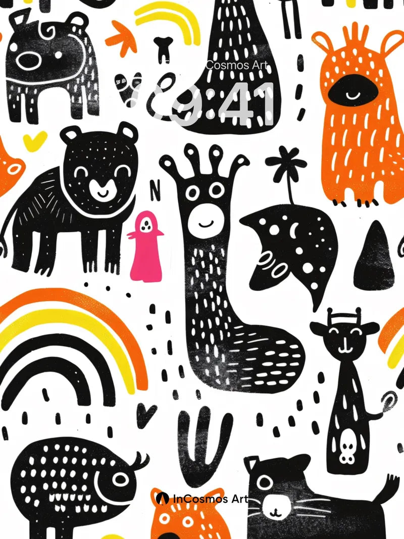Whimsical Forest Wallpaper with Playful Creatures