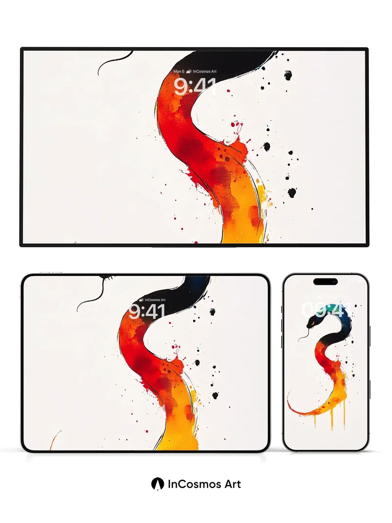 Ink Serpent Wallpaper with Fire-Bleed Tail