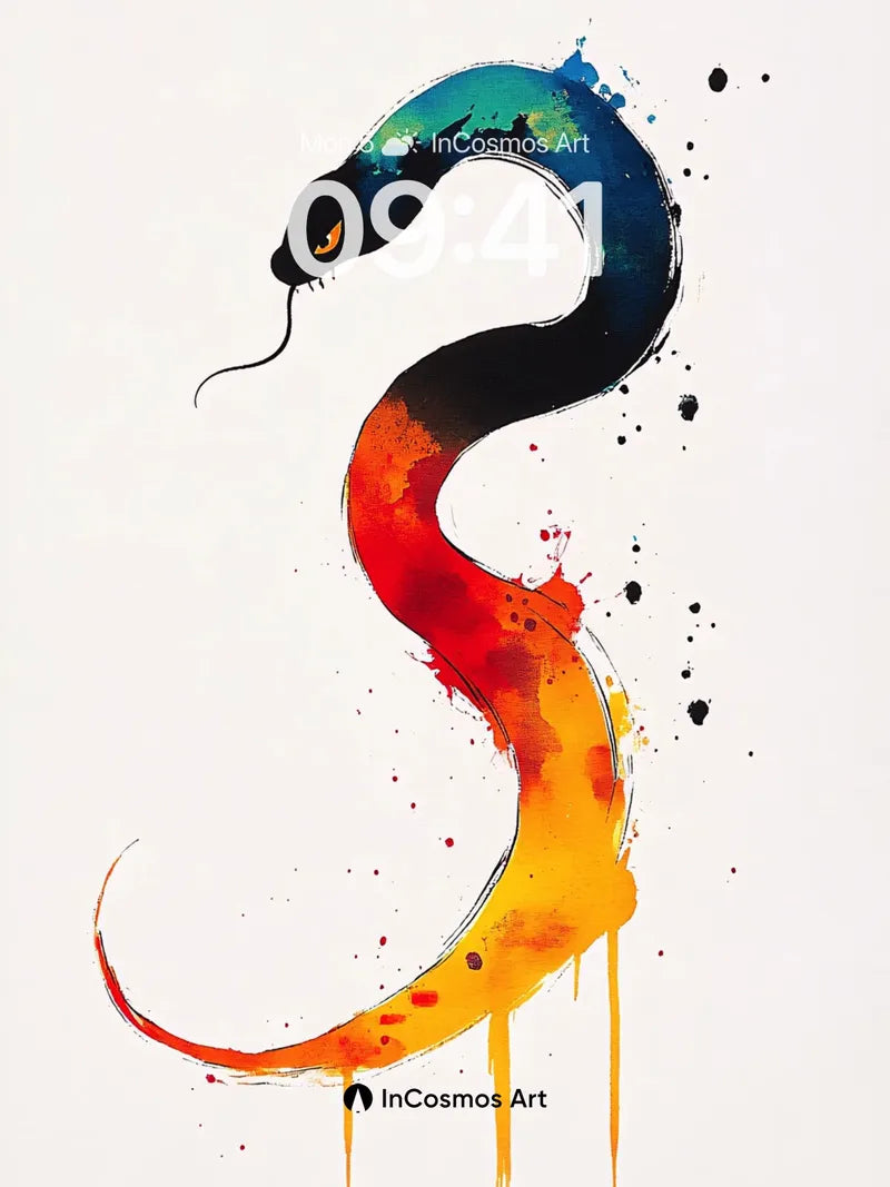 Ink Serpent Wallpaper with Fire-Bleed Tail