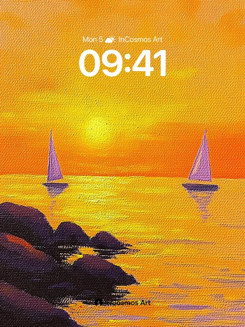 Golden Hush Wallpaper with Sailboat Silhouettes wallpaper for iPhone, iPad & Mac
