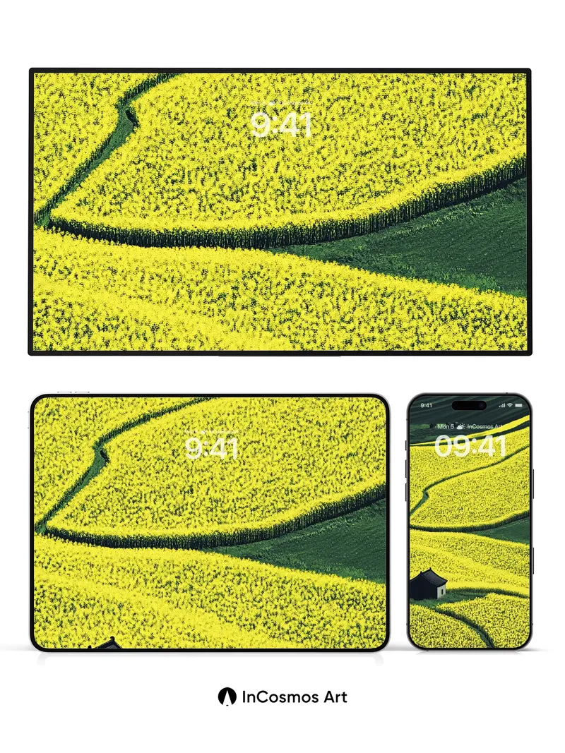 Golden Field Wallpaper with Silent Hut