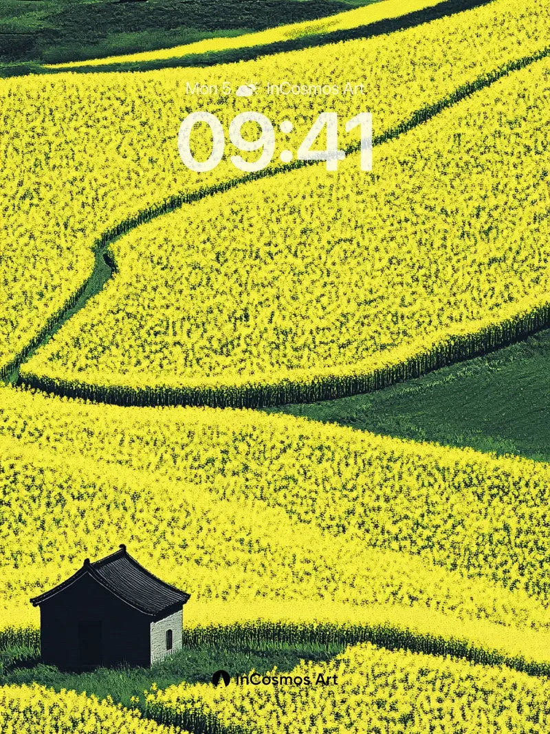 Golden Field Wallpaper with Silent Hut
