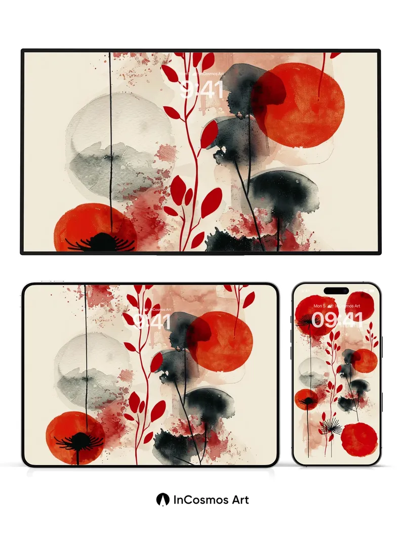 Crimson Bloom Wallpaper with Ink Veins