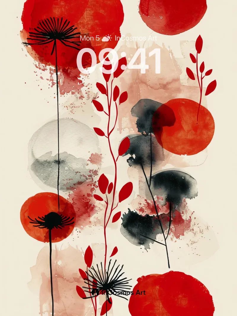 Crimson Bloom Wallpaper with Ink Veins