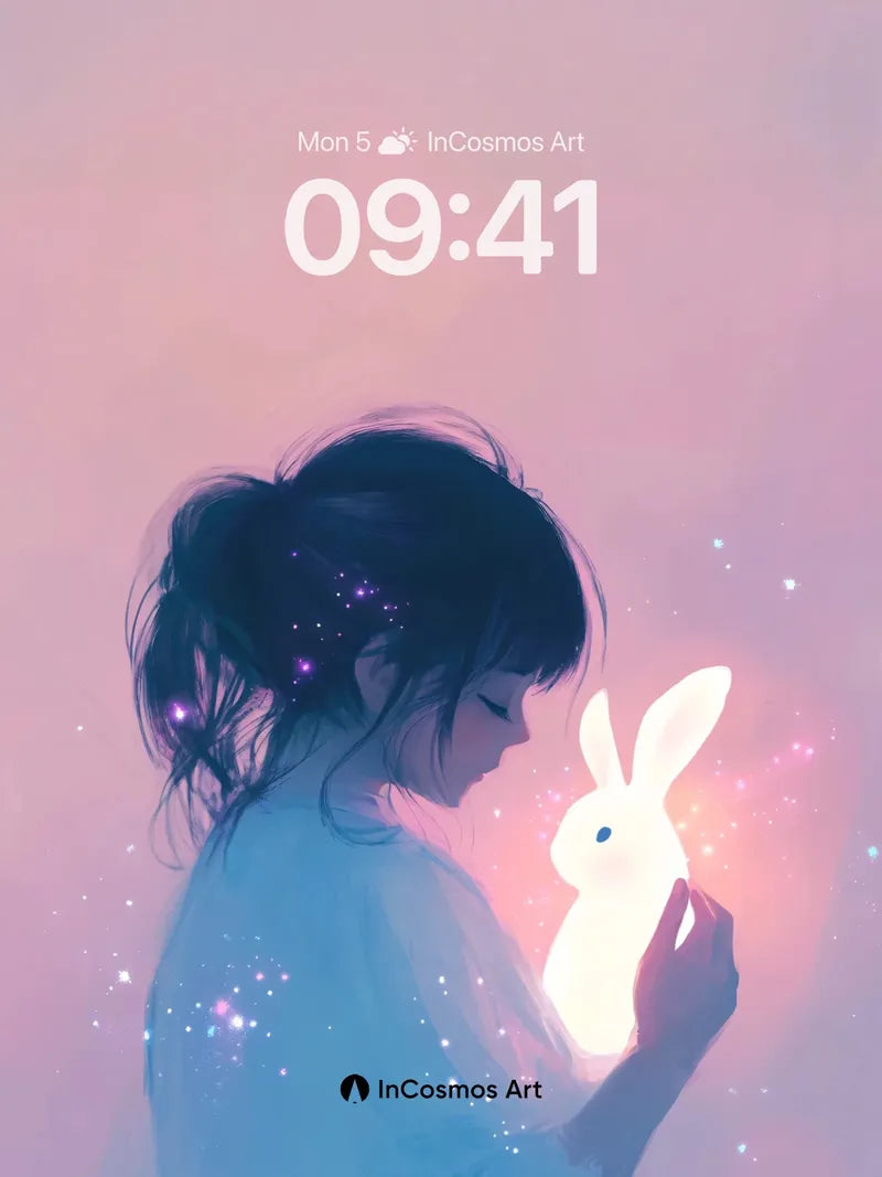 Luminous Hush Wallpaper with Starlit Rabbit