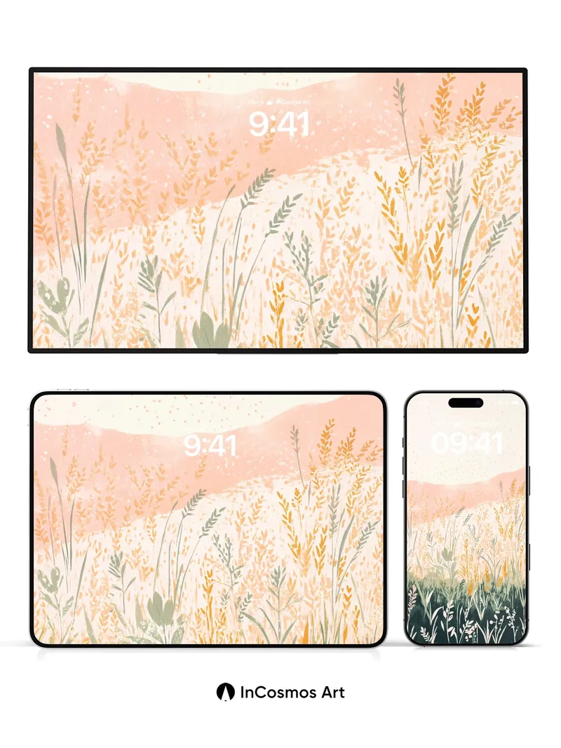 Serenity Field Wallpaper with Distant Hills