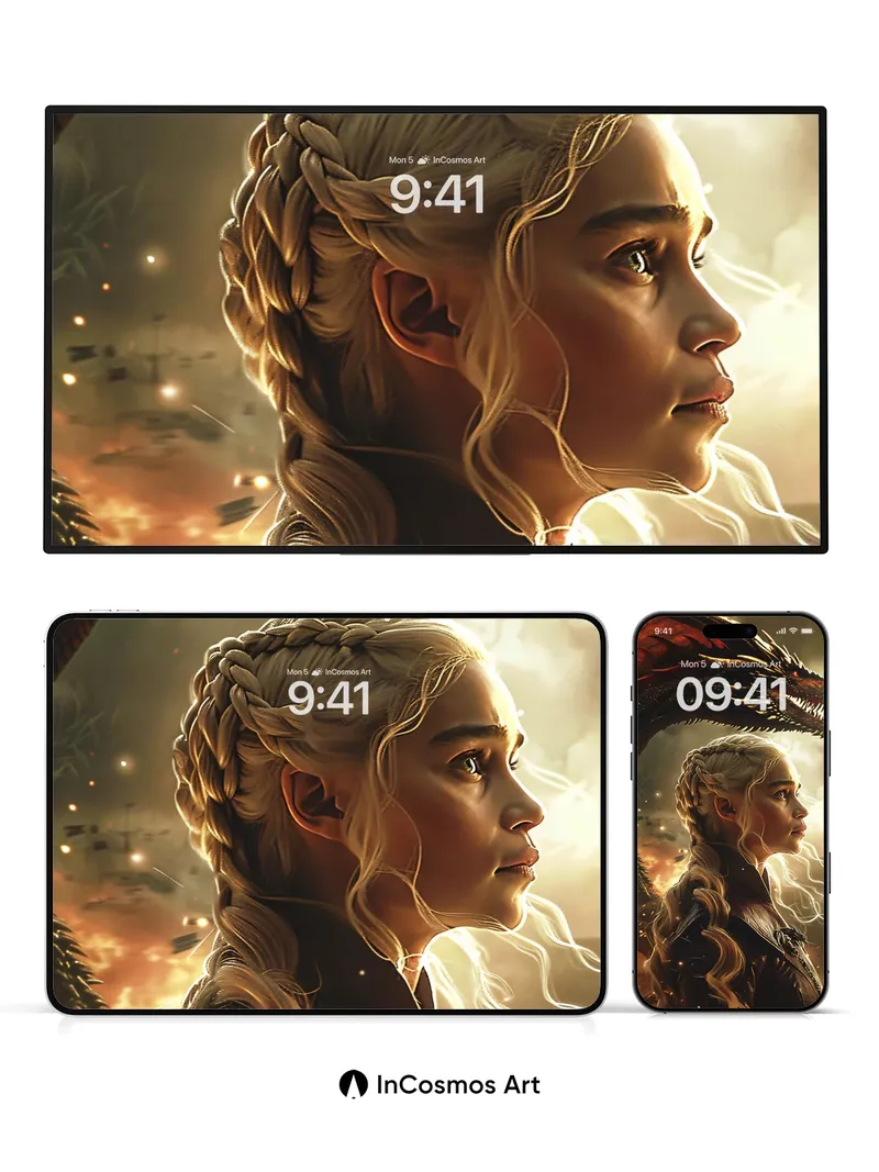 Firelight Dragon Queen Wallpaper with Golden Braids