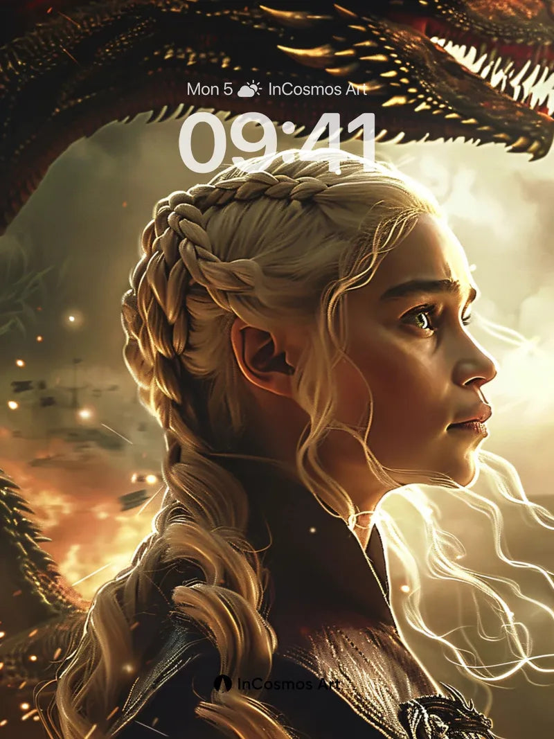Firelight Dragon Queen Wallpaper with Golden Braids