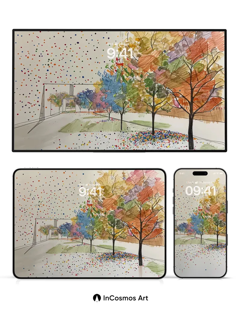 Whispering Canopy Wallpaper with Polka-Dot Rain