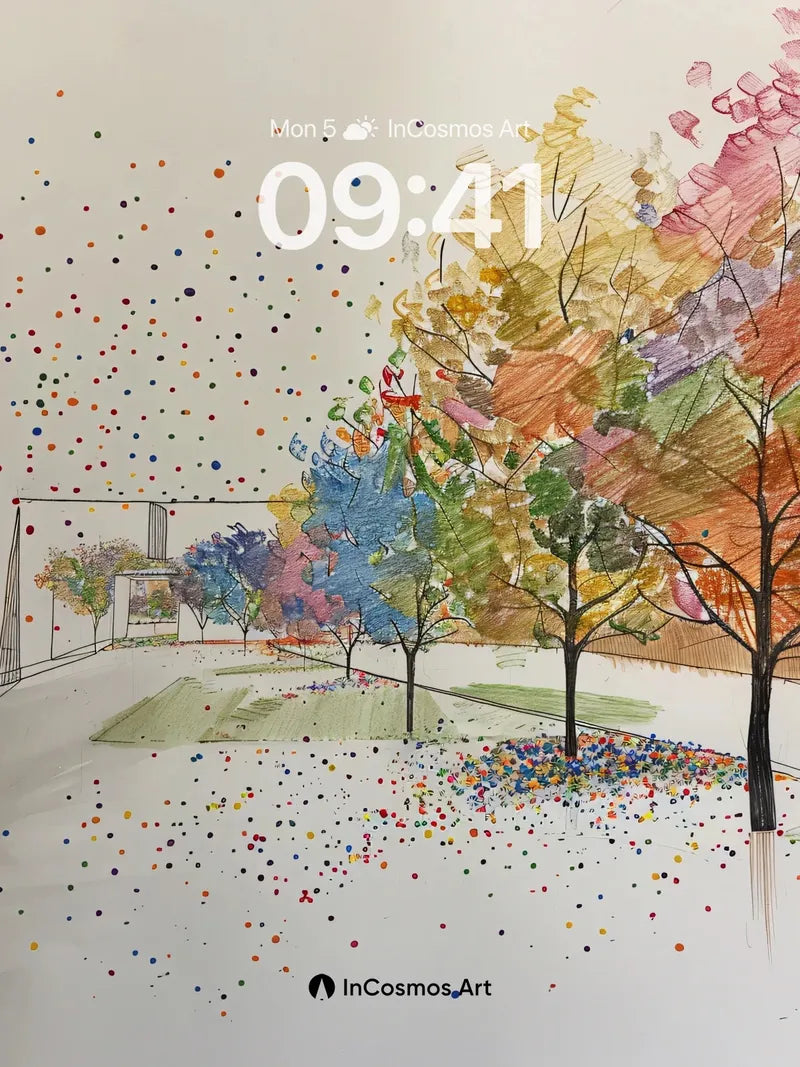 Whispering Canopy Wallpaper with Polka-Dot Rain