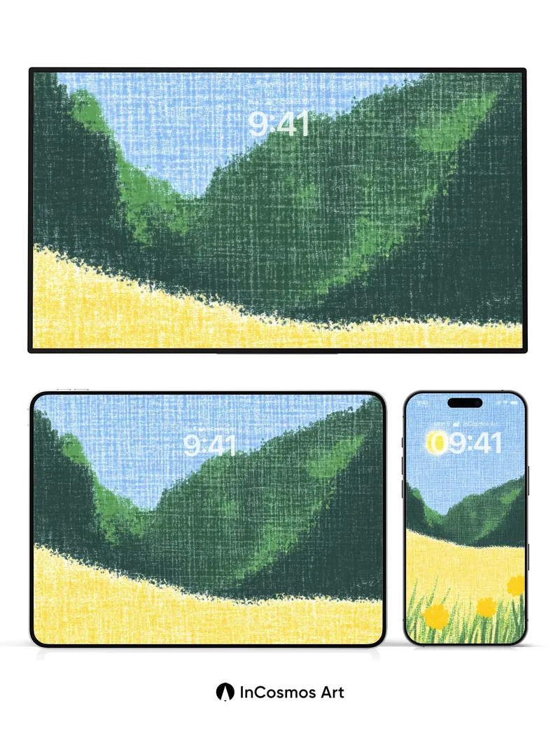 Sunlit Meadow Wallpaper with Textured Canvas Feel