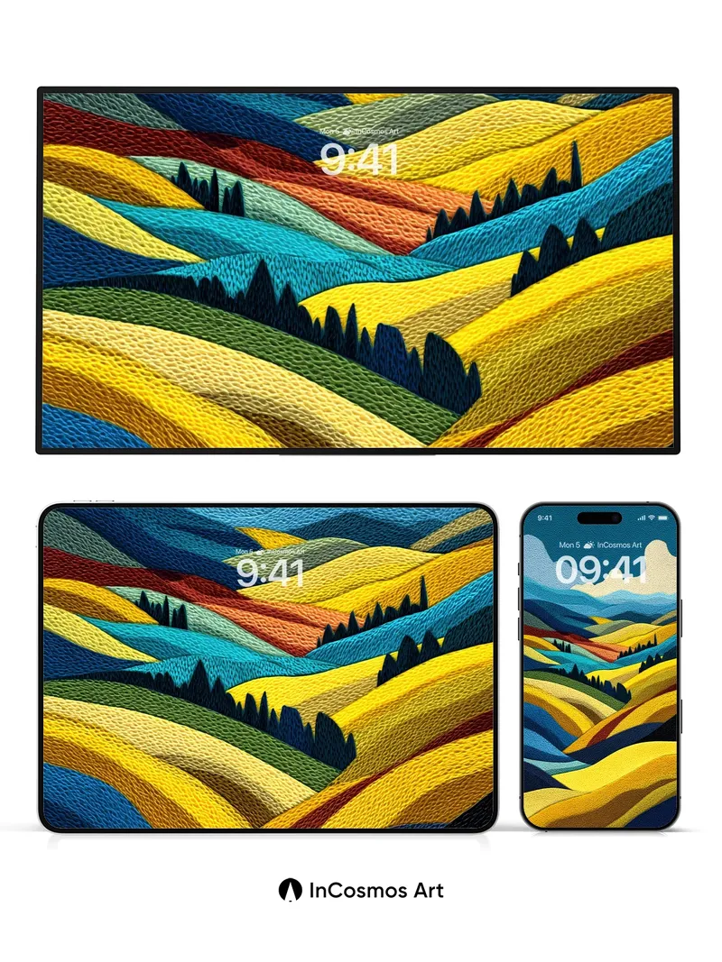 Sewn Horizon Wallpaper with Embroidered Valleys