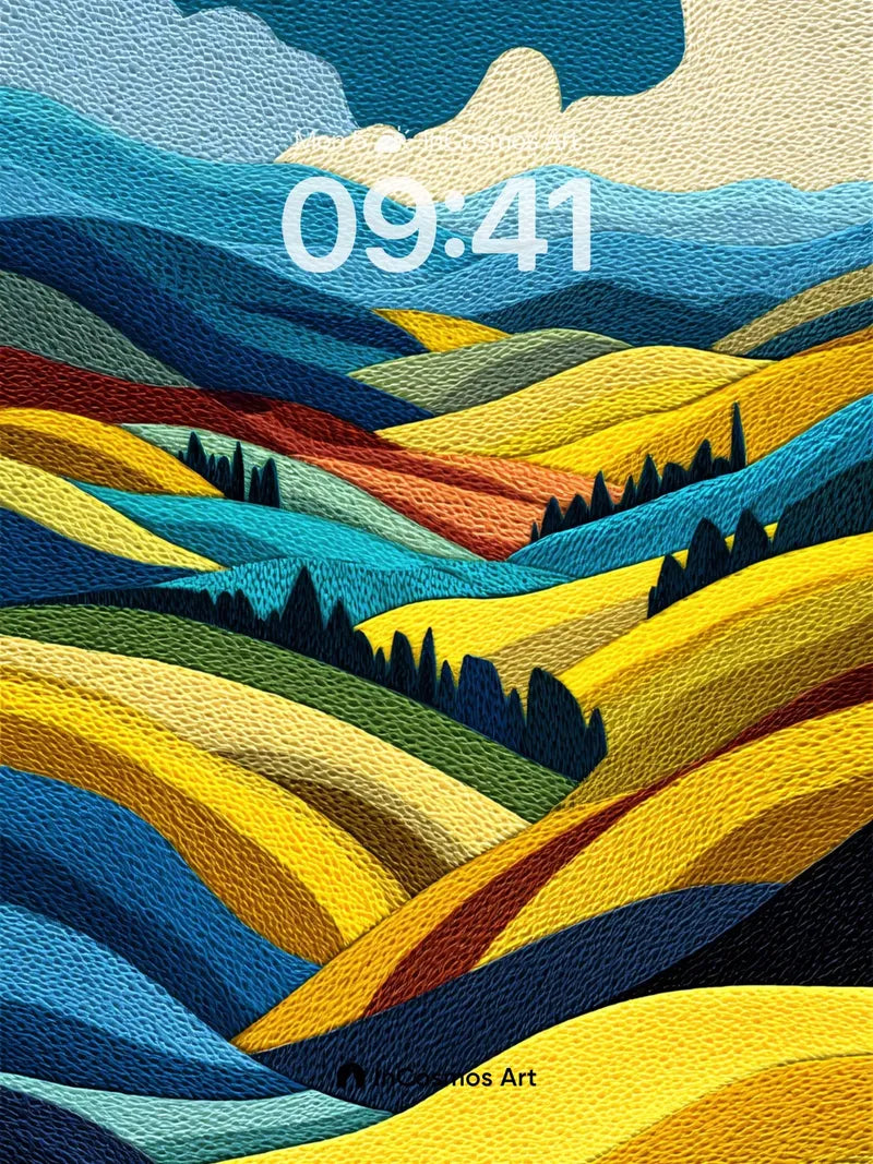 Sewn Horizon Wallpaper with Embroidered Valleys