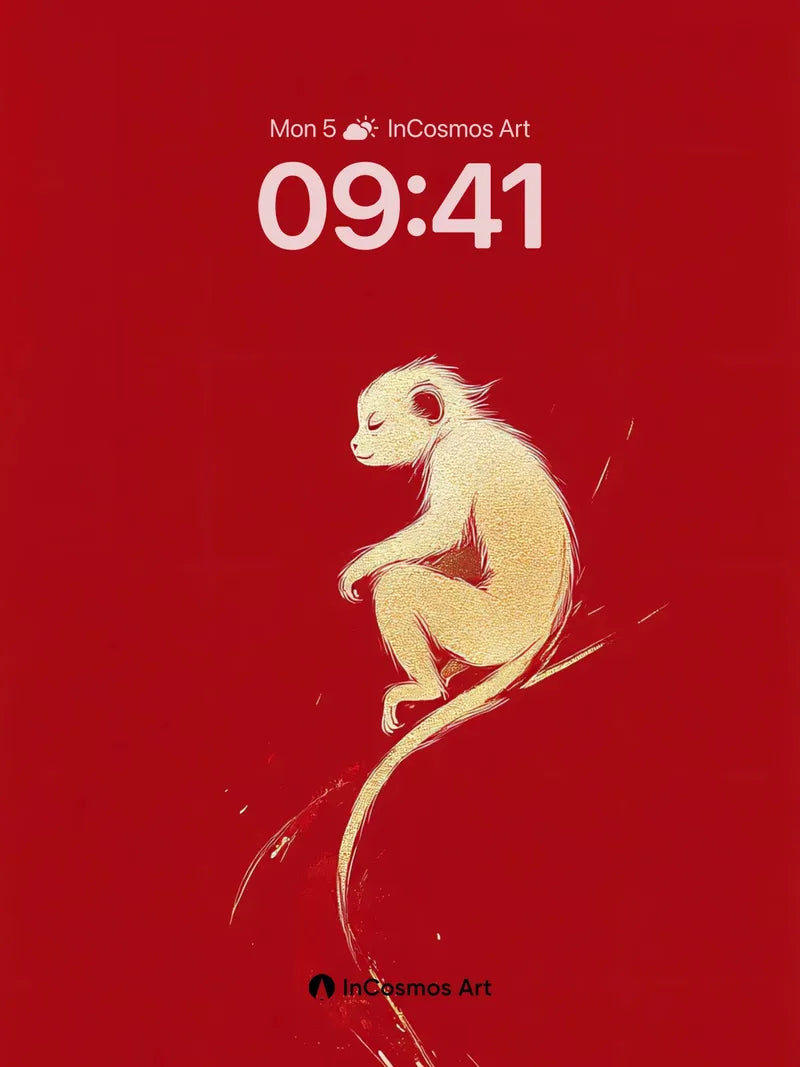 Serene Monkey Wallpaper with Golden Brushstroke