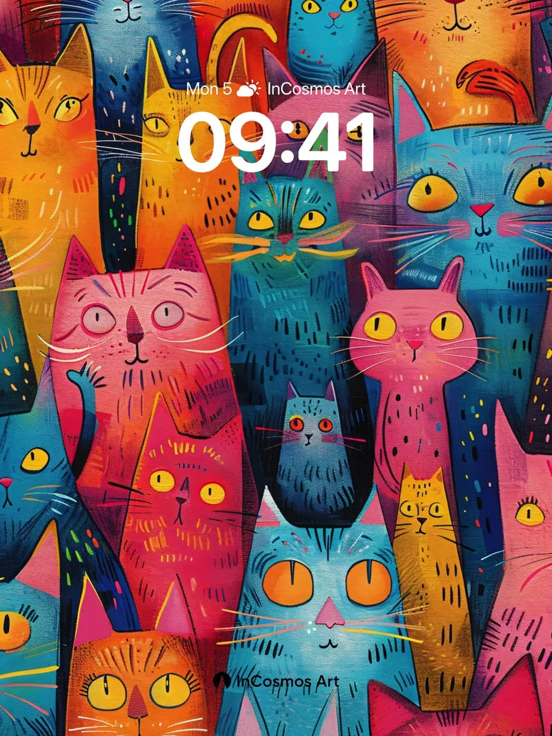 Electric Feline Wallpaper with Neon Whiskers
