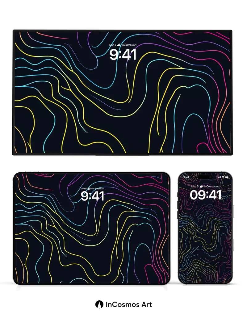 Neon Topography Wallpaper with Electric Trails