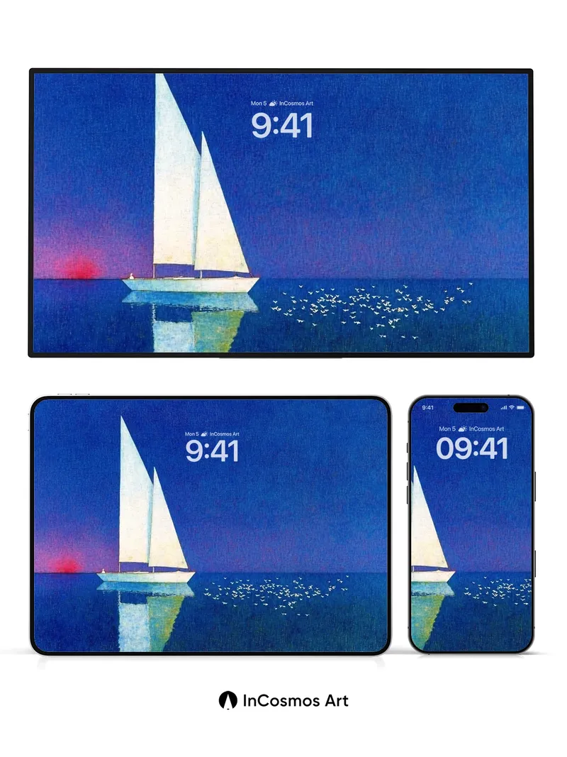 Serenity Sail Wallpaper with Twilight Reflections