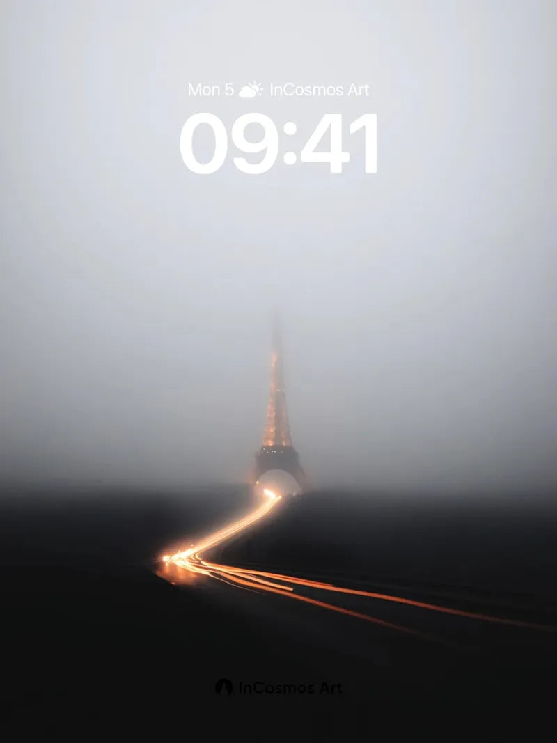 Fog-Laced Eiffel Wallpaper with Light Trails
