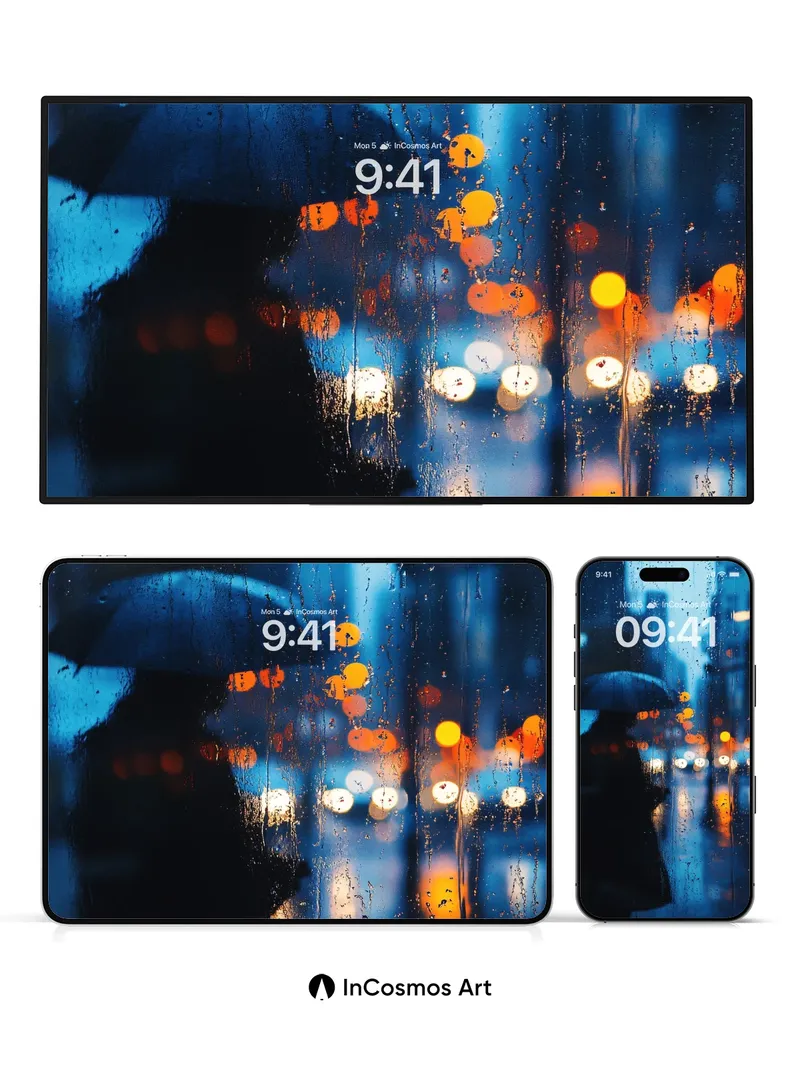 Rain-Streaked City Wallpaper with Neon Echoes