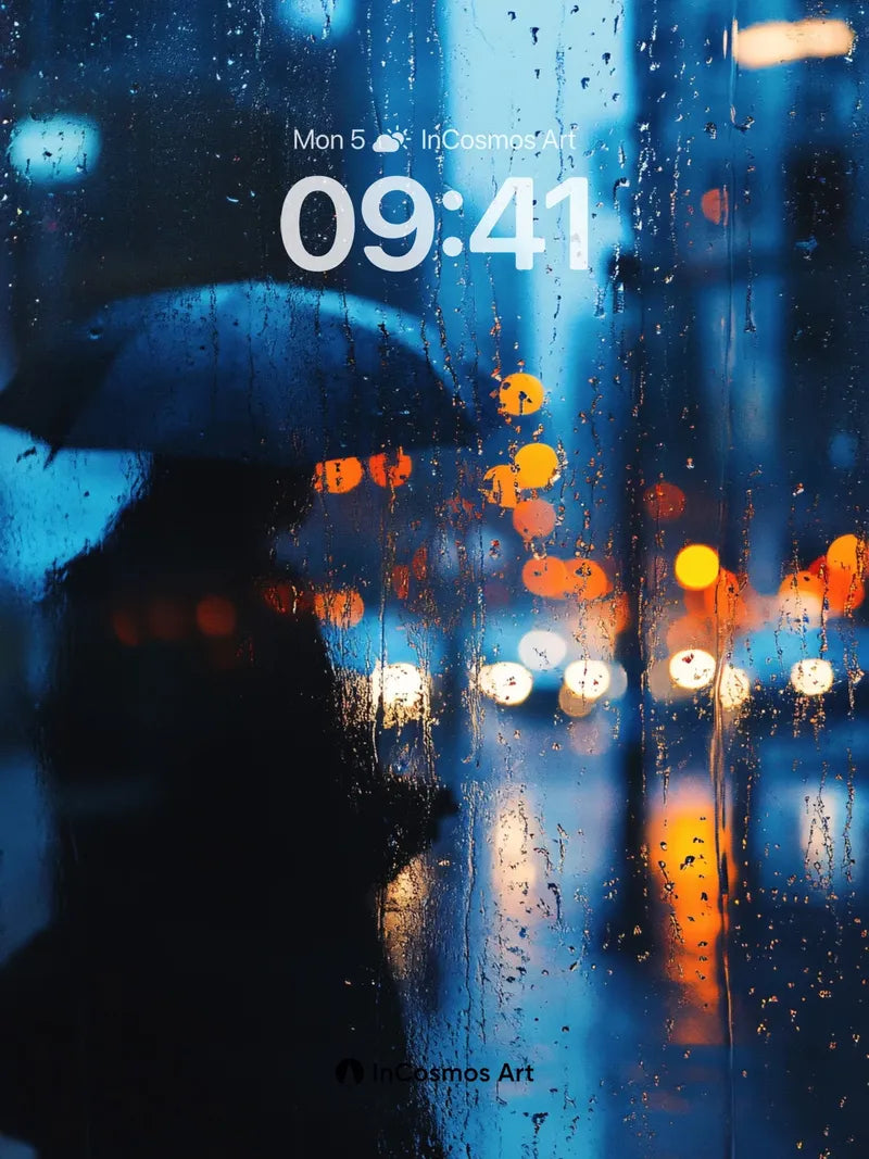 Rain-Streaked City Wallpaper with Neon Echoes