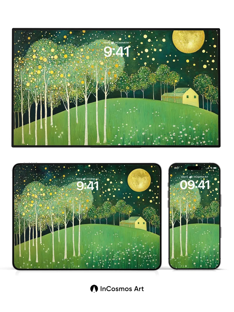 Luminous Grove Wallpaper with Moonlit Whispers