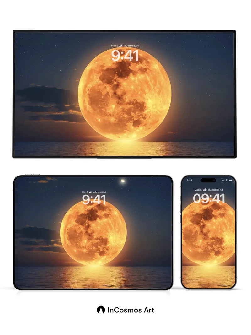 Golden Horizon Wallpaper with Lunar Glow