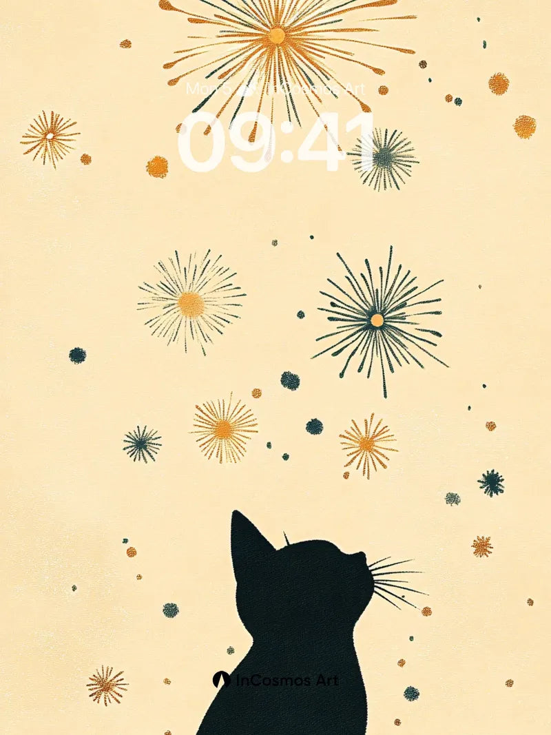 Midnight Whisker Wallpaper with Firework Constellations