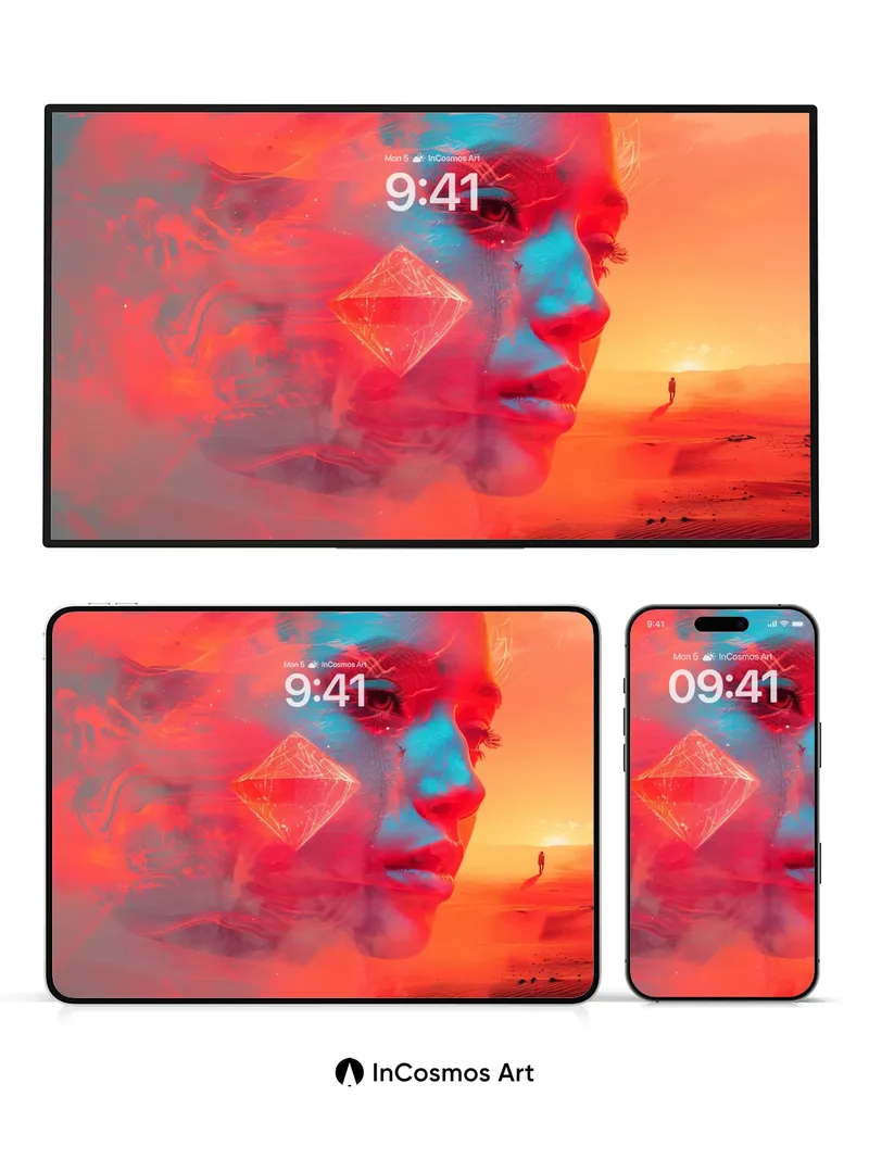 Futurist Mirage Wallpaper with Floating Diamond