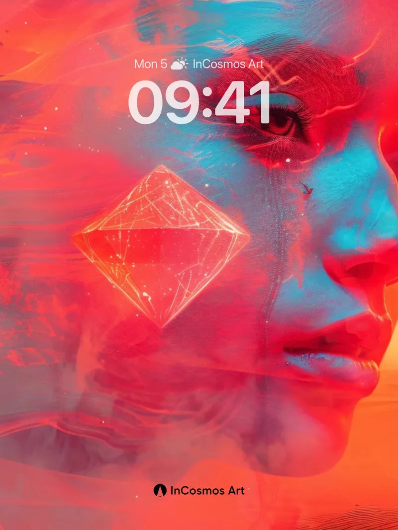 Futurist Mirage Wallpaper with Floating Diamond