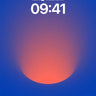 Phone lock-screen preview of an orange glowing orb against a deep blue gradient