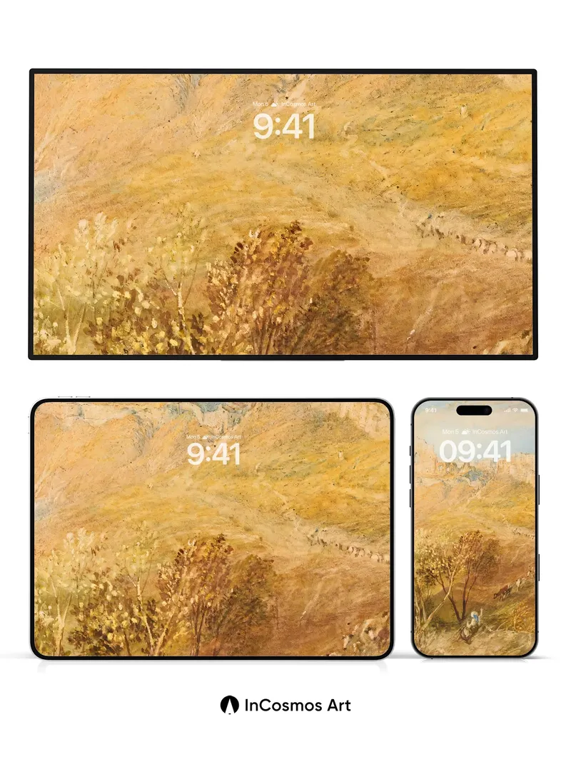 Sunbaked Ruin Wallpaper with Distant Herd