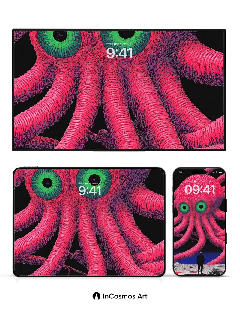 Cosmic Gaze Wallpaper with Giant Octopus Eyes