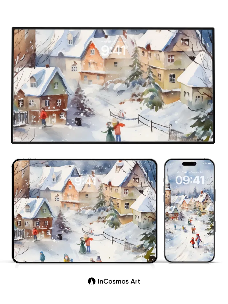 Snowfall Whisper Wallpaper with Village Echoes