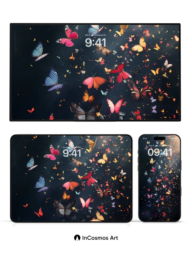 Luminous Swarm Wallpaper with Floating Fragments