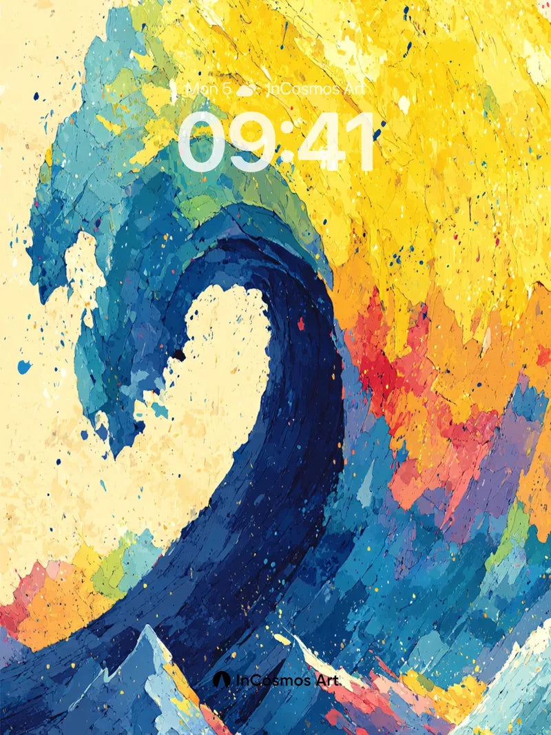 Turquoise Surge Wallpaper with Golden Foam wallpaper for iPhone, iPad & Mac