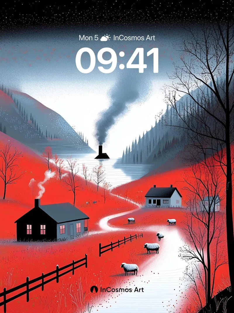 Crimson Valley Wallpaper with Smoking Chimney