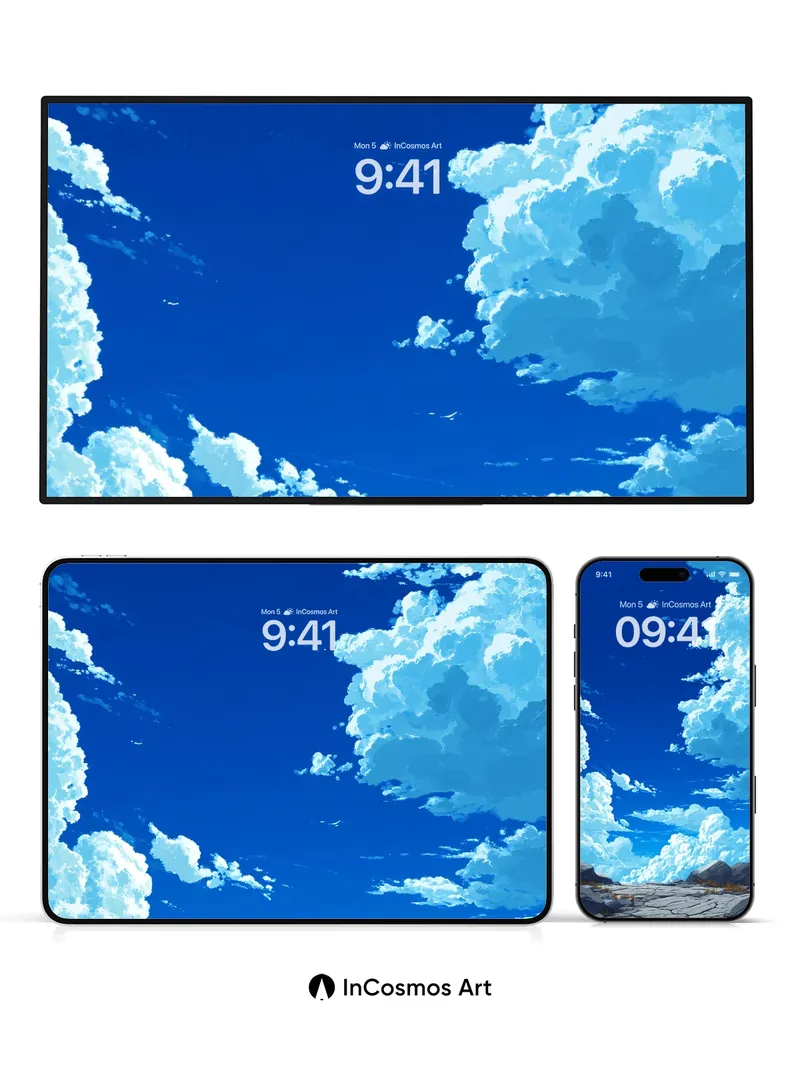 Skyward Drift Wallpaper with Floating Clouds