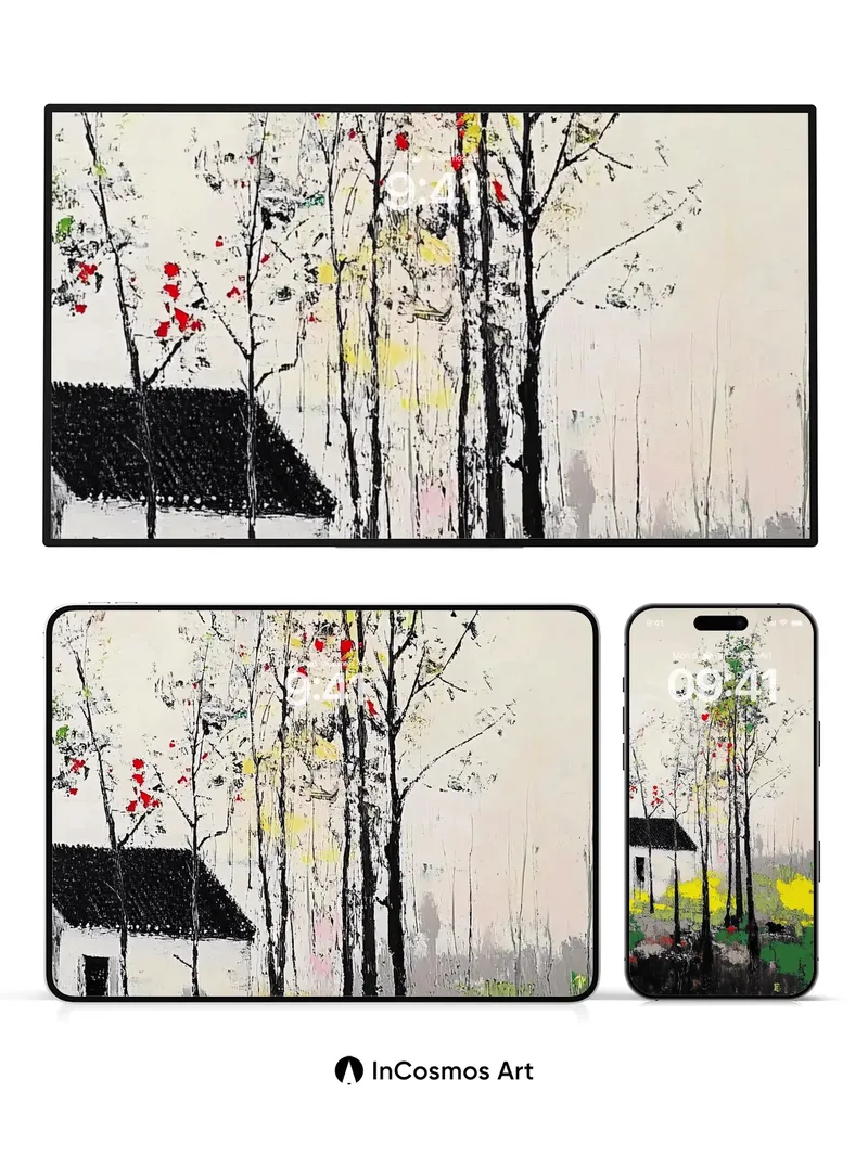 Whispering Canopy Wallpaper with Ink-Blot Trees